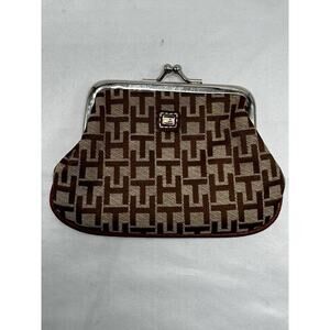 Vintage Tommy Hilfiger Tan Canvas Coin Purse Kiss lock Vintage Signature Logo